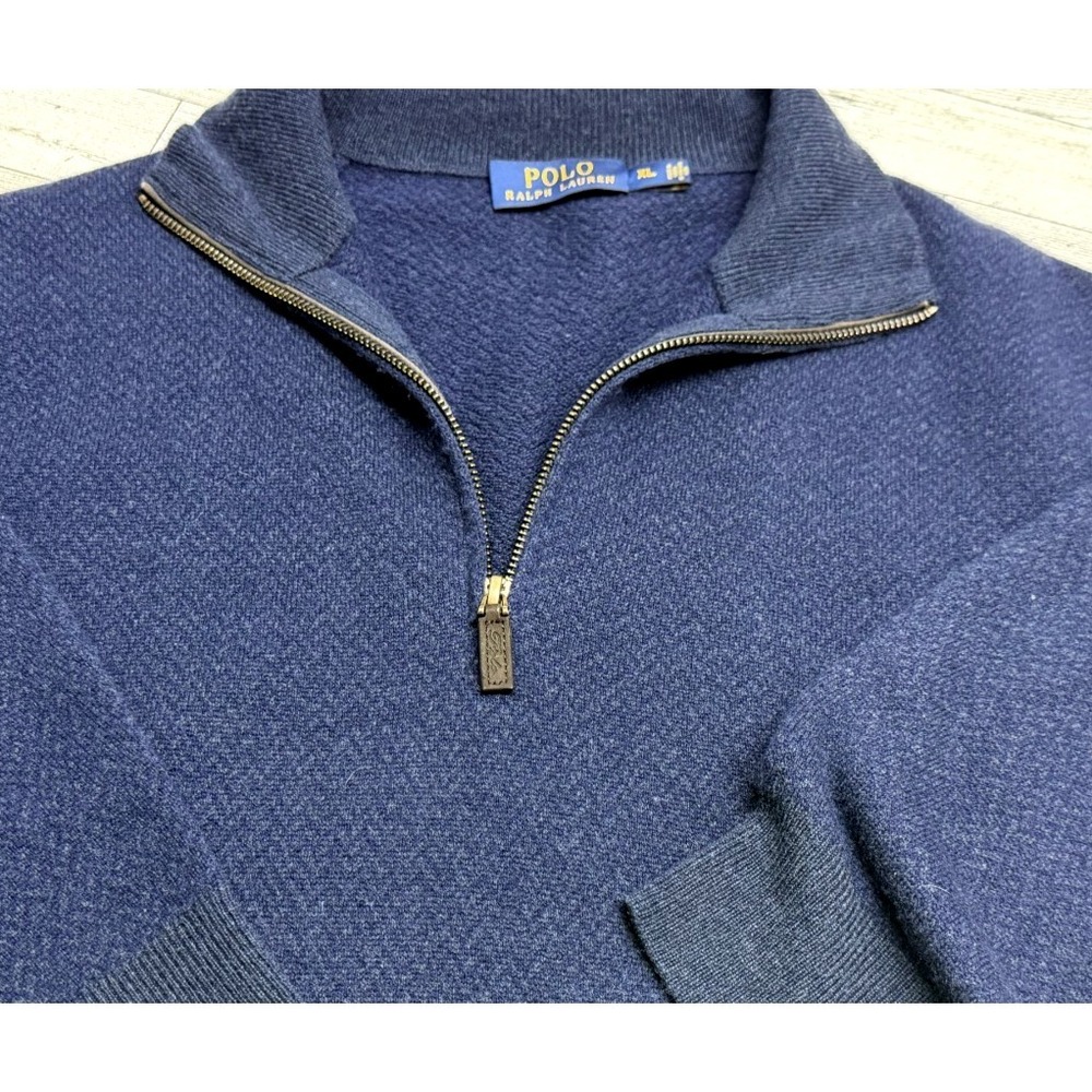 Ralph Lauren Polo Wool 1/4 Zip Sweater Men's Italian Yarn Blue Herringbone‎ XL